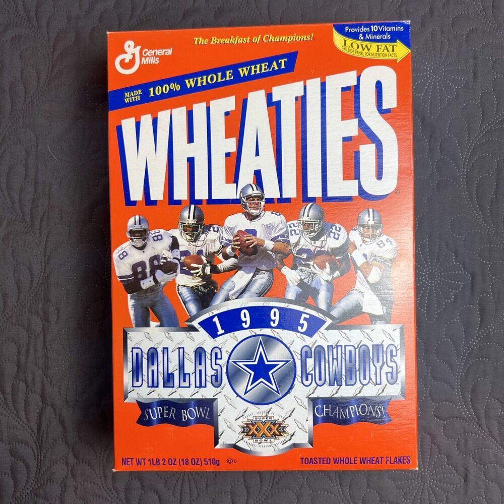 1995 Dallas Cowboys UNOPENED Full Wheaties box w/ Deion Sanders Aikman Smith